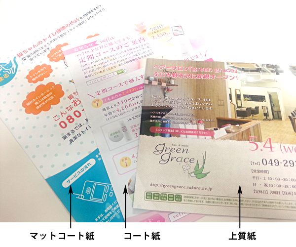 コート紙・マットコート紙・上質紙のチラシの例